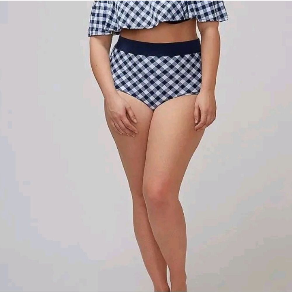 SWIM by Cacique Blue Gingham Mid Waist Swim Brief